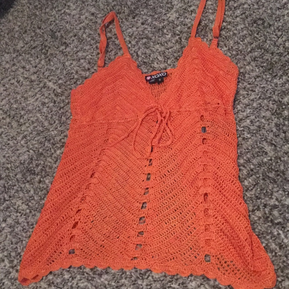 Small XOXO orange shimmer back bead tank top